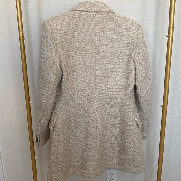Zara Long Line Wool Blend Tweed/Boucle Style Blazer Jacket Coat in Beige Pink - Picture 6 of 7